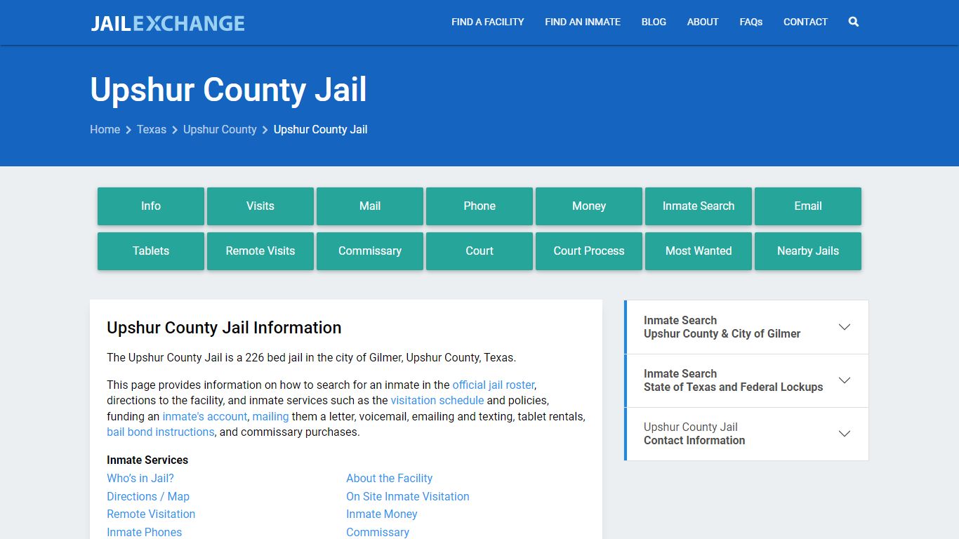 Upshur County Jail, TX Inmate Search, Information